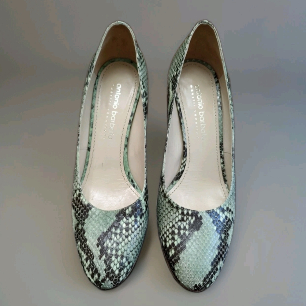 Antonio Barbato Maestri Veneziani Snakeskin Round Toe Pumps 3" Heel Made n Italy